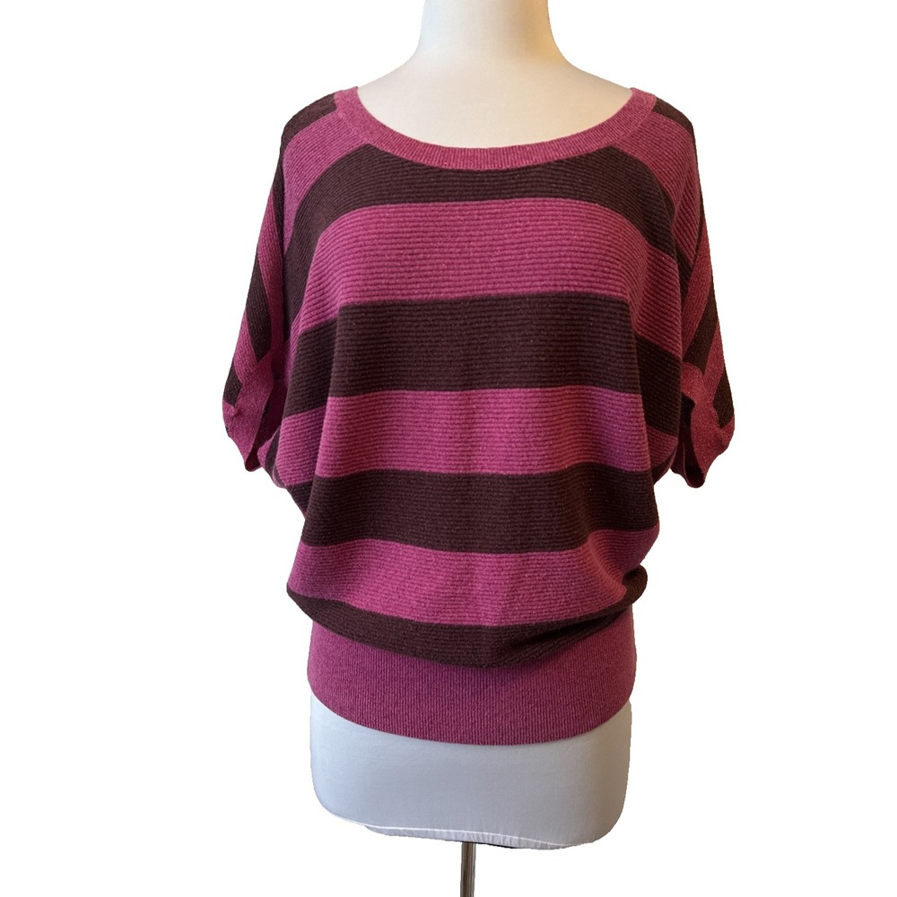 Express Y2K Stripe Metallic Knit Slouch Sweater Women's S Whimsigoth Purple Pink